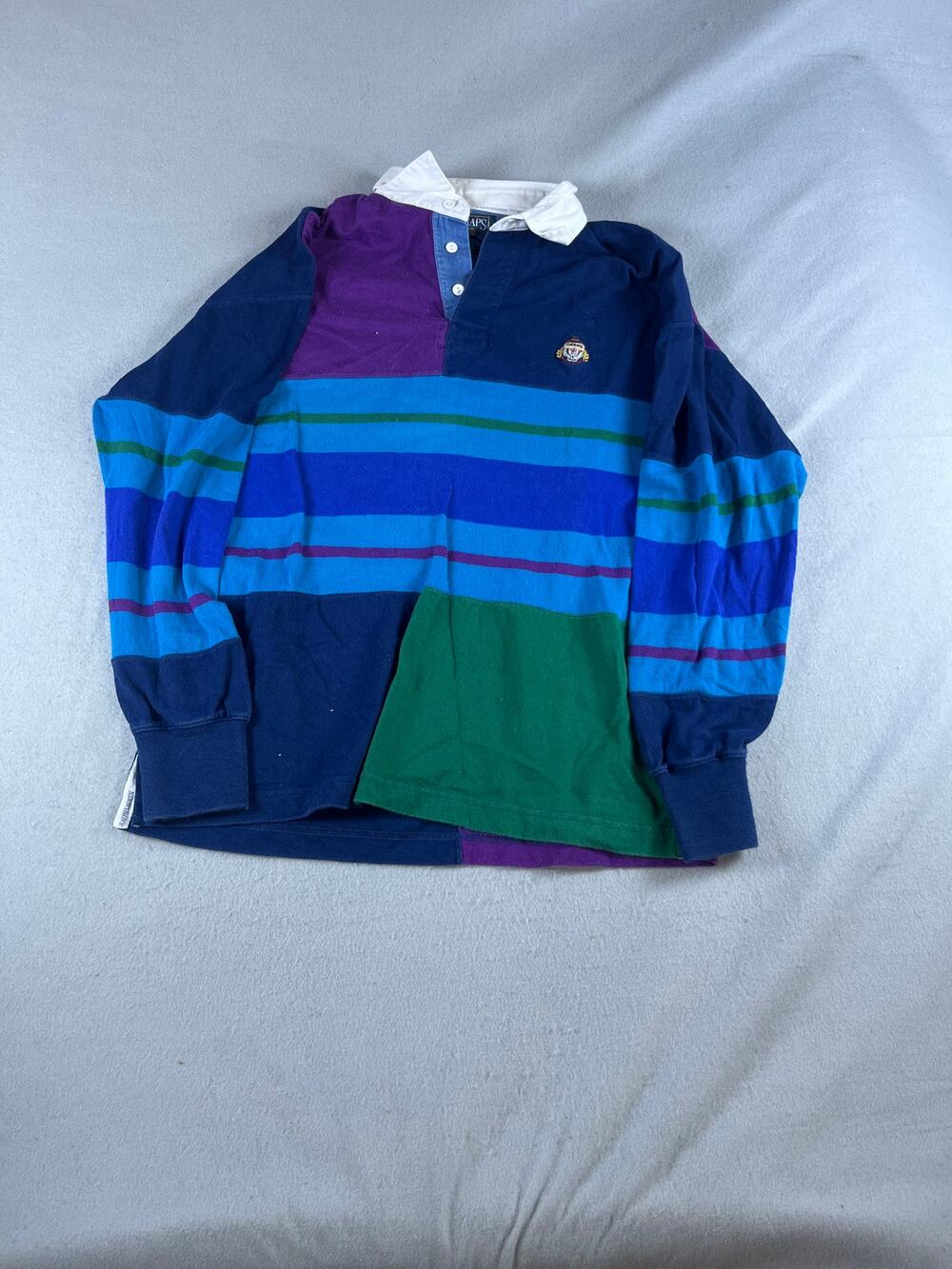 Vintage Chaps Ralph Lauren Rugby Polo Shirt Mens L Colorblock Striped Sports